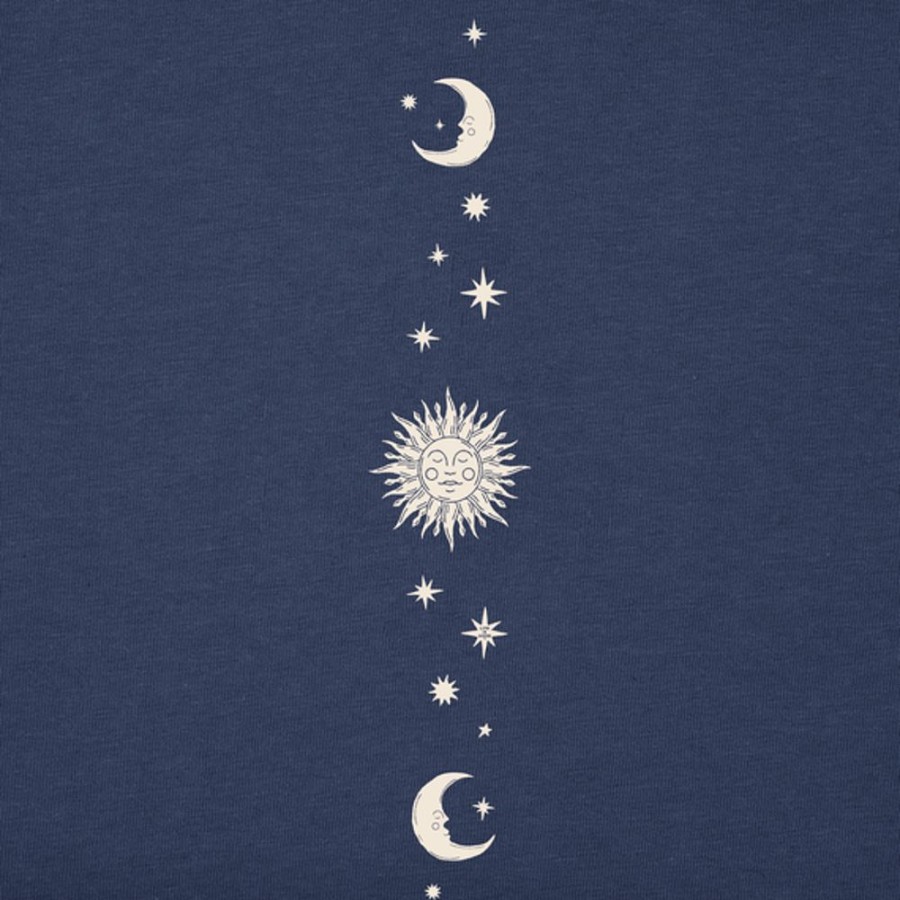 Women Life is Good Graphic Tees | Women'S Celestial Sun & Moons Long Sleeve Crusher Tee Darkest Blue