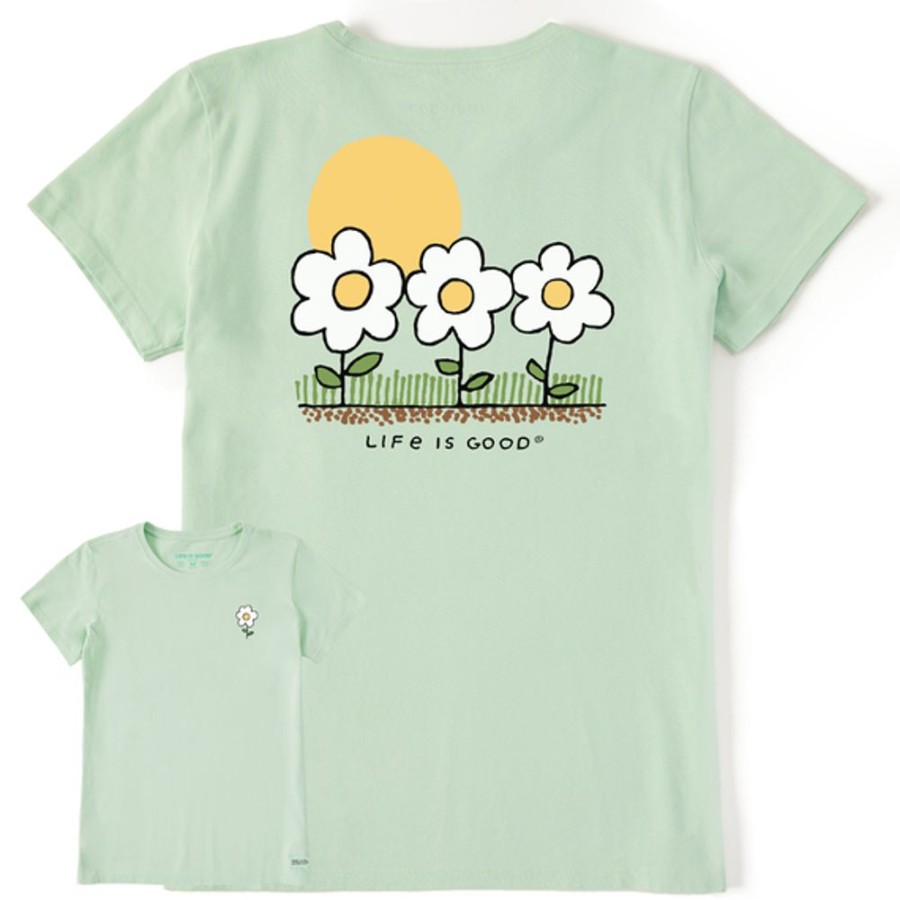 Women Life is Good Graphic Tees | Women'S Naive 3 Little Flowers Short Sleeve Tee Sage Green