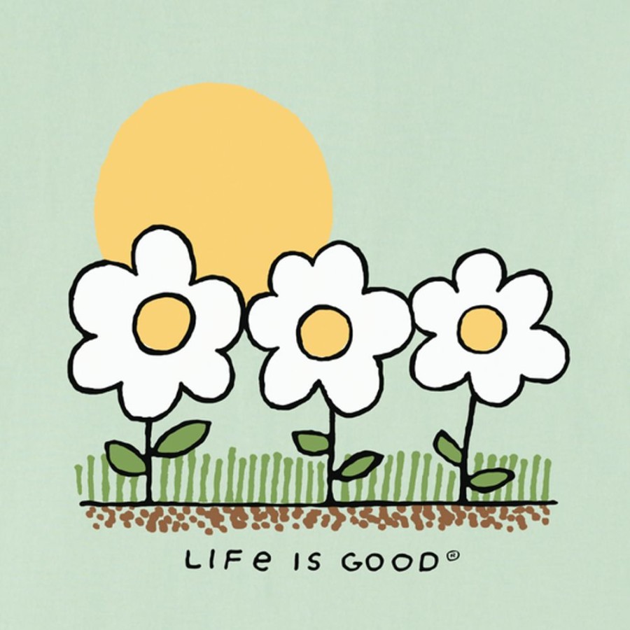 Women Life is Good Graphic Tees | Women'S Naive 3 Little Flowers Short Sleeve Tee Sage Green