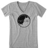 Women Life is Good Graphic Tees | Women'S Cat Yin And Yang Crusher-Lite Vee Heather Gray