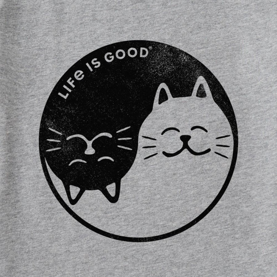 Women Life is Good Graphic Tees | Women'S Cat Yin And Yang Crusher-Lite Vee Heather Gray