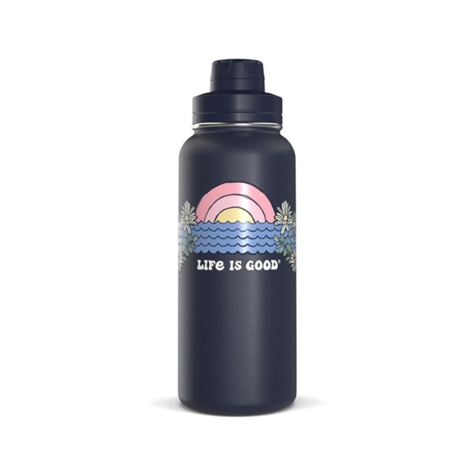 Home Hydrapeak Stainless Drinkware | Sunset Daisies 32Oz Stainless Steel Water Bottle Navy