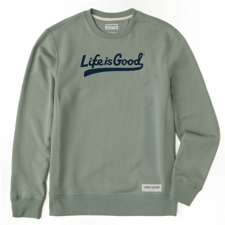 Men Life is Good Sweatshirts & Hoodies | Men'S Branded Athletic Ballyard Script Simply True Fleece Crew Moss Green