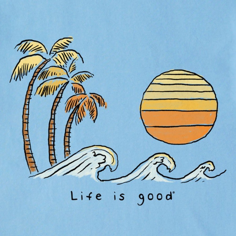 Men Life is Good Graphic Tees | Men'S Quirky Wave Palm Sun Crusher Tee Cool Blue