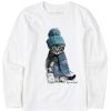 Kids Life is Good Graphic Tees | Kids Winter Cat Hat Long Sleeve Crusher Tee Cloud White