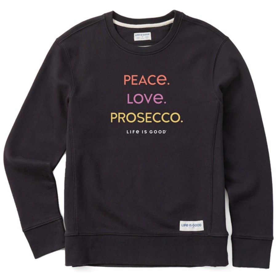 Women Life is Good Sweatshirts & Hoodies | Women'S Peace Love Prosecco Simply True Fleece Crew Jet Black