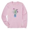 Women Life is Good Graphic Tees | Women'S Wildflower Jar Long Sleeve Crusher Tee Seashell Pink