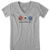 Women Life is Good Graphic Tees | Women'S America The Beautiful Sunflowers Short Sleeve Vee Heather Gray