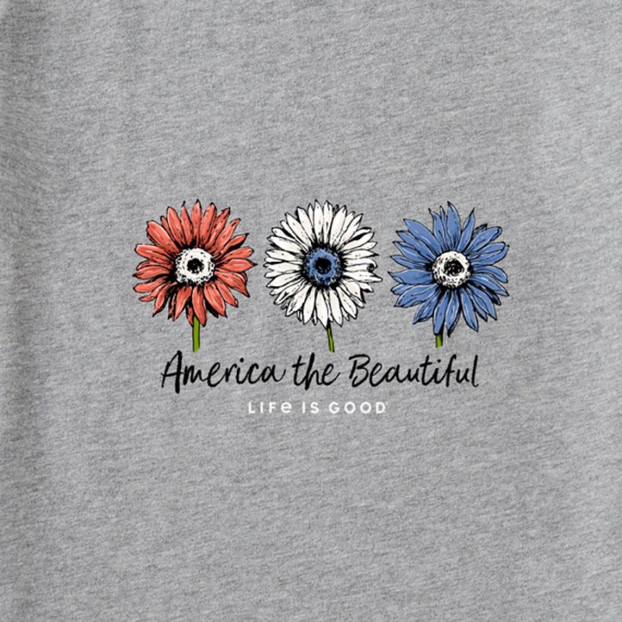 Women Life is Good Graphic Tees | Women'S America The Beautiful Sunflowers Short Sleeve Vee Heather Gray