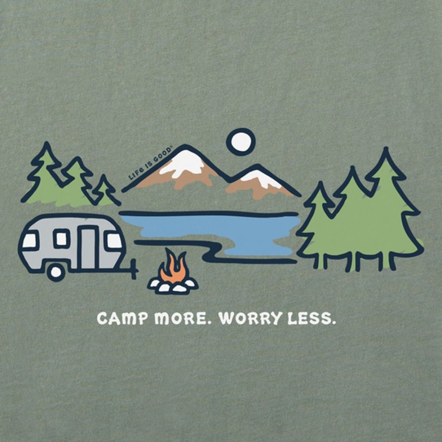 Men Life is Good Graphic Tees | Men'S Camp More Lakeside Camper Short Sleeve Tee Moss Green