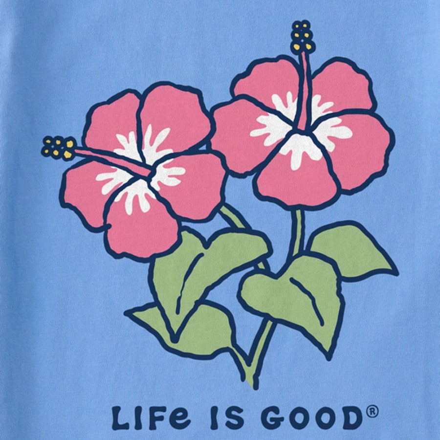 Women Life is Good Boxy Tees | Women'S Vintage Hibiscuses Boxy Crusher Tee Cornflower Blue