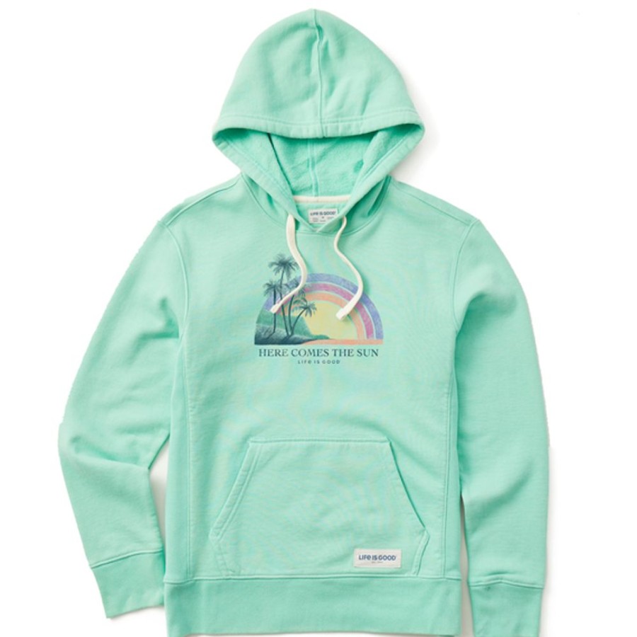 Women Life is Good Sweatshirts & Hoodies | Women'S Here Comes The Sun Rainbow Simply True Fleece Hoodie Spearmint Green