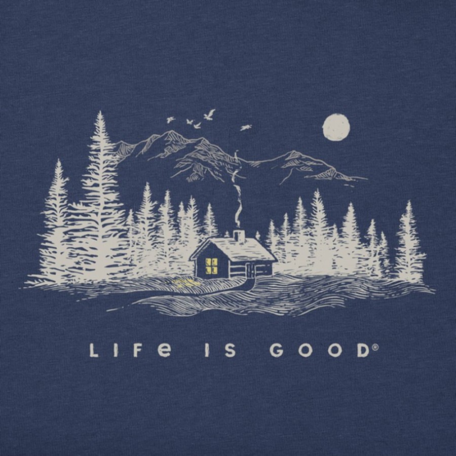 Men Life is Good Graphic Tees | Men'S Cabin Escape Long Sleeve Crusher Tee Darkest Blue