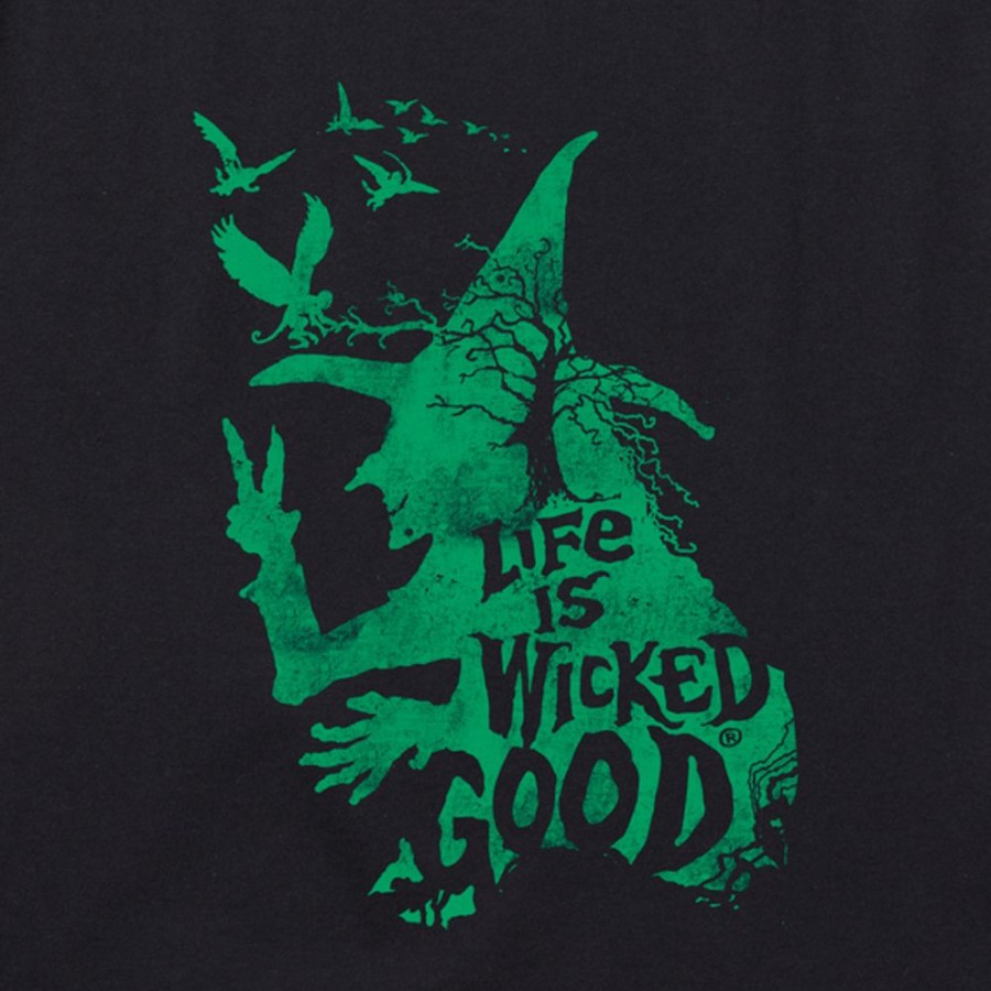 Women Life is Good Graphic Tees | Women'S Wizard Of Oz Life Is Wicked Good Witch Short Sleeve Vee Jet Black