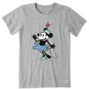 Women Life is Good Graphic Tees | Women'S Clean Steamboat Willie Miss Mouse Short Sleeve Tee Heather Gray