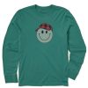 Kids Life is Good Graphic Tees | Kids Naive Smiley Plaid Hat Long Sleeve Crusher Tee Spruce Green