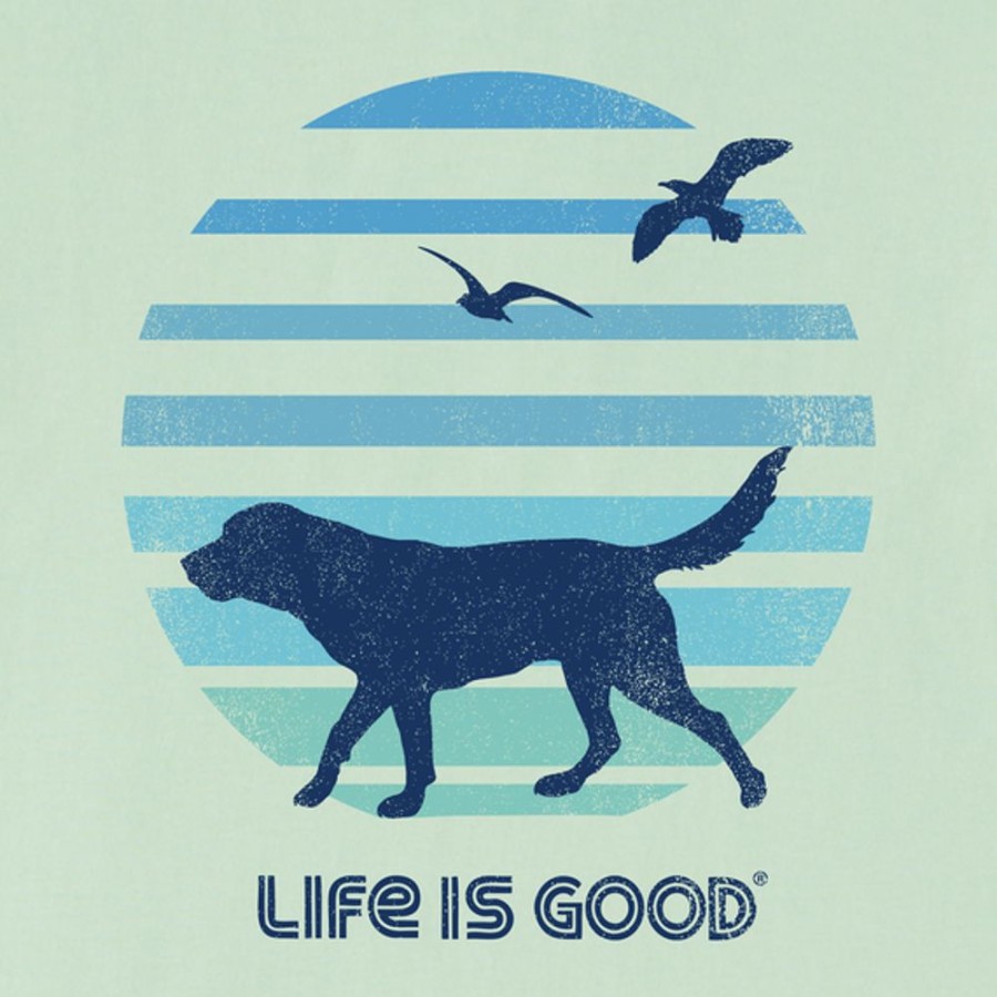 Women Life is Good Graphic Tees | Women'S 70'S Retro Dog Beach Walk Crusher-Lite Tee Sage Green