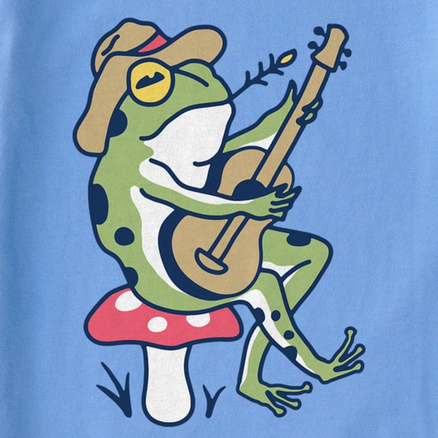 Women Life is Good Graphic Tees | Women'S Groovy Frog Guitar Boxy Crusher Tee Cornflower Blue