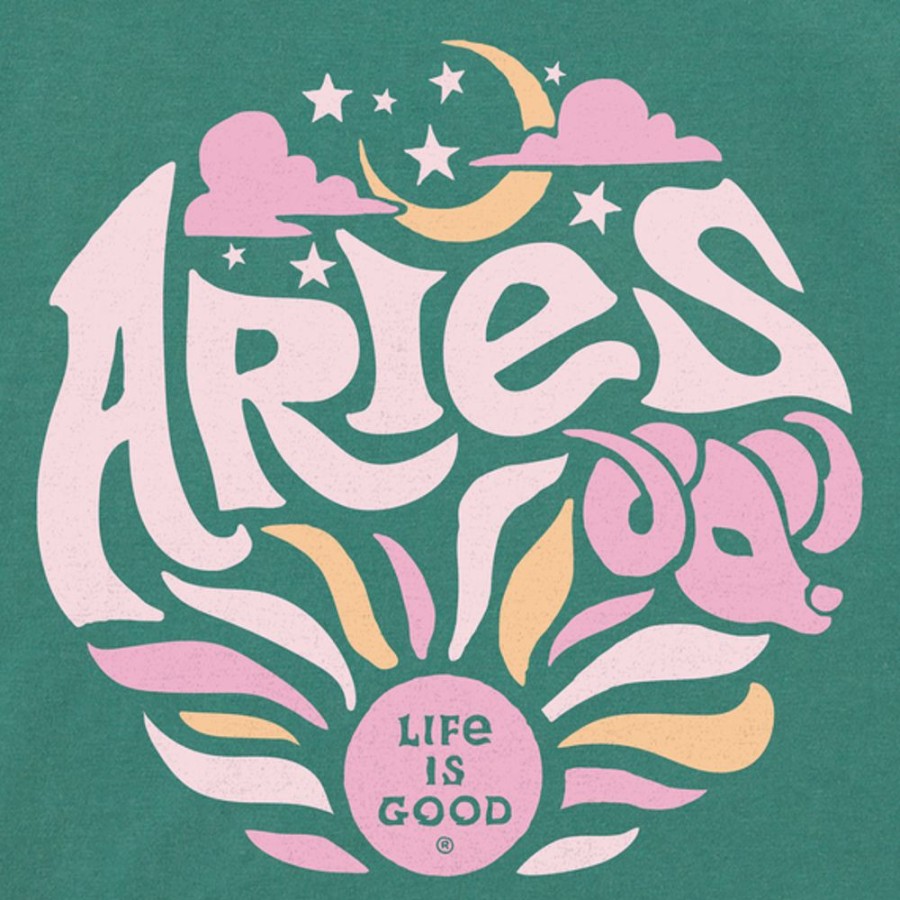 Women Life is Good Boxy Tees | Women'S Aries Zodiac Vibes Boxy Crusher Tee Spruce Green