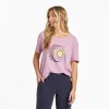 Women Life is Good Graphic Tees | Women'S Moon Flower Relaxed Fit Slub Tee Violet Purple