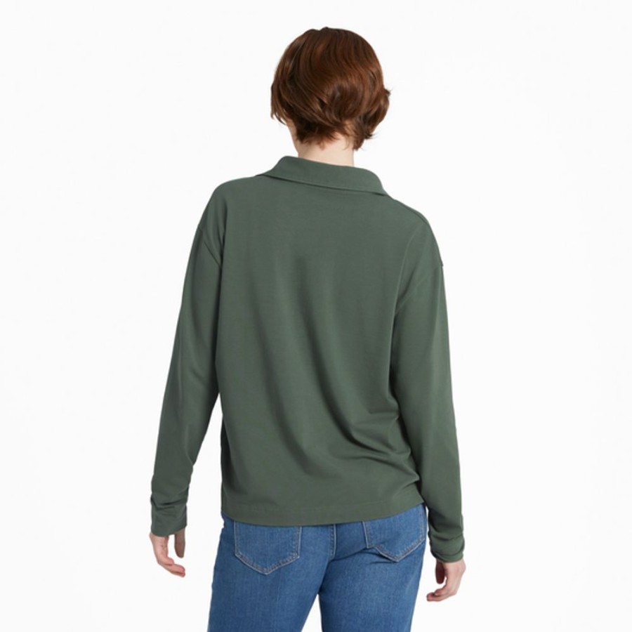 Women Life is Good Henley & Thermals | Women'S Solid Crusher-Flex Collared Pullover Dark Moss Green