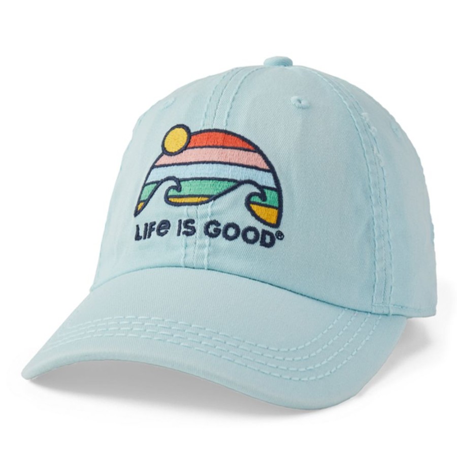 Men Life is Good Hats | Retro Wave Stripe Sunwashed Chill Cap Beach Blue