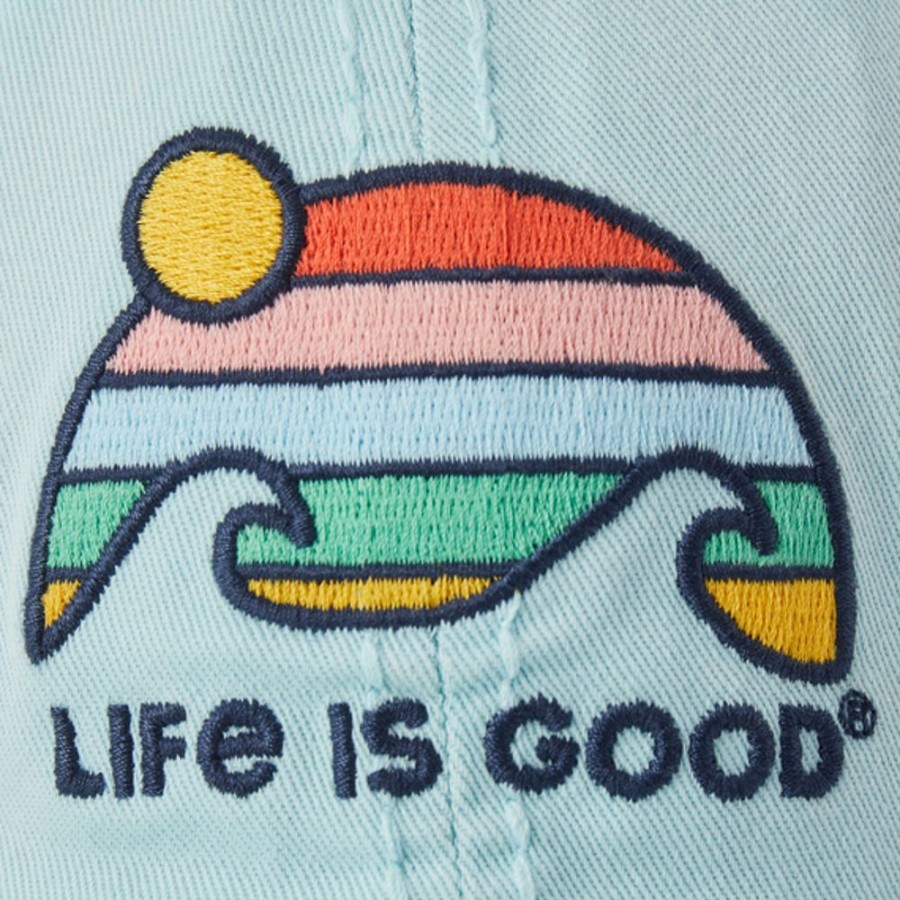 Men Life is Good Hats | Retro Wave Stripe Sunwashed Chill Cap Beach Blue