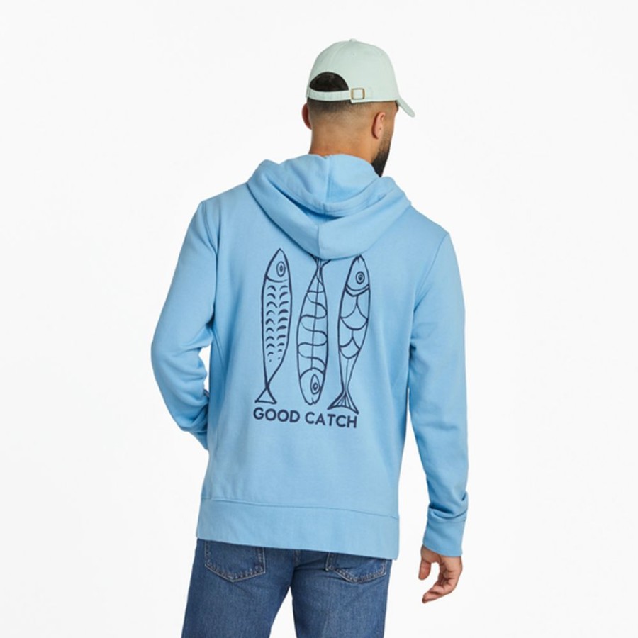 Men Life is Good Sweatshirts & Hoodies | Men'S Good Catch Fish Sketch Simply True Fleece Zip Hoodie Cool Blue