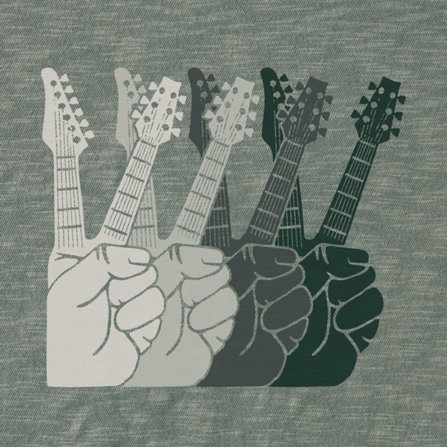 Men Life is Good Active & Slub Tops | Men'S Simple Peace Guitars Textured Slub Tee Moss Green