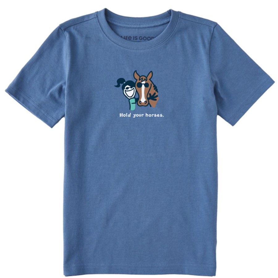 Kids Life is Good Graphic Tees | Kids Hold Your Horses Crusher Tee Vintage Blue