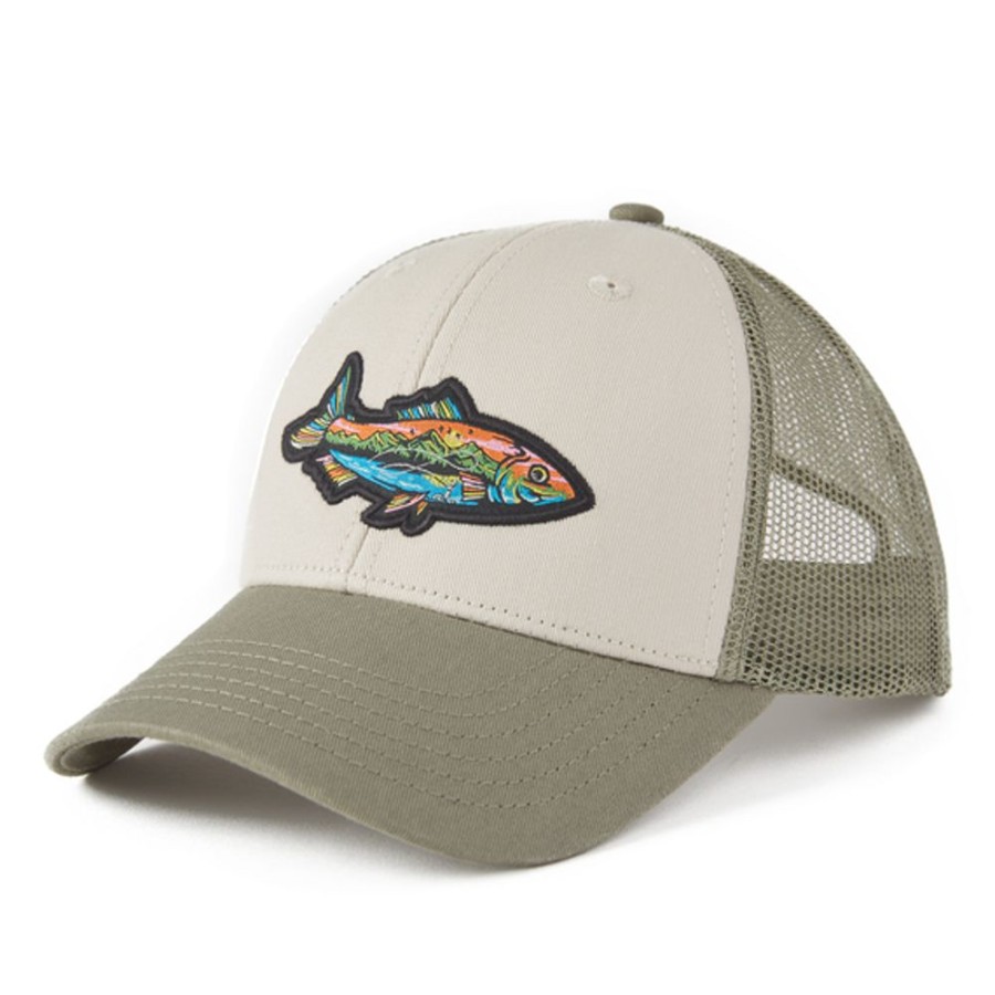 Women Life is Good Hats | Fish Mountain Scene Hard Mesh Back Cap Bone