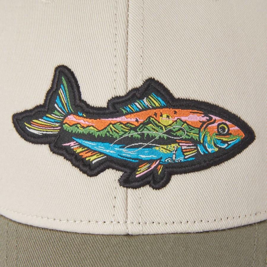 Women Life is Good Hats | Fish Mountain Scene Hard Mesh Back Cap Bone