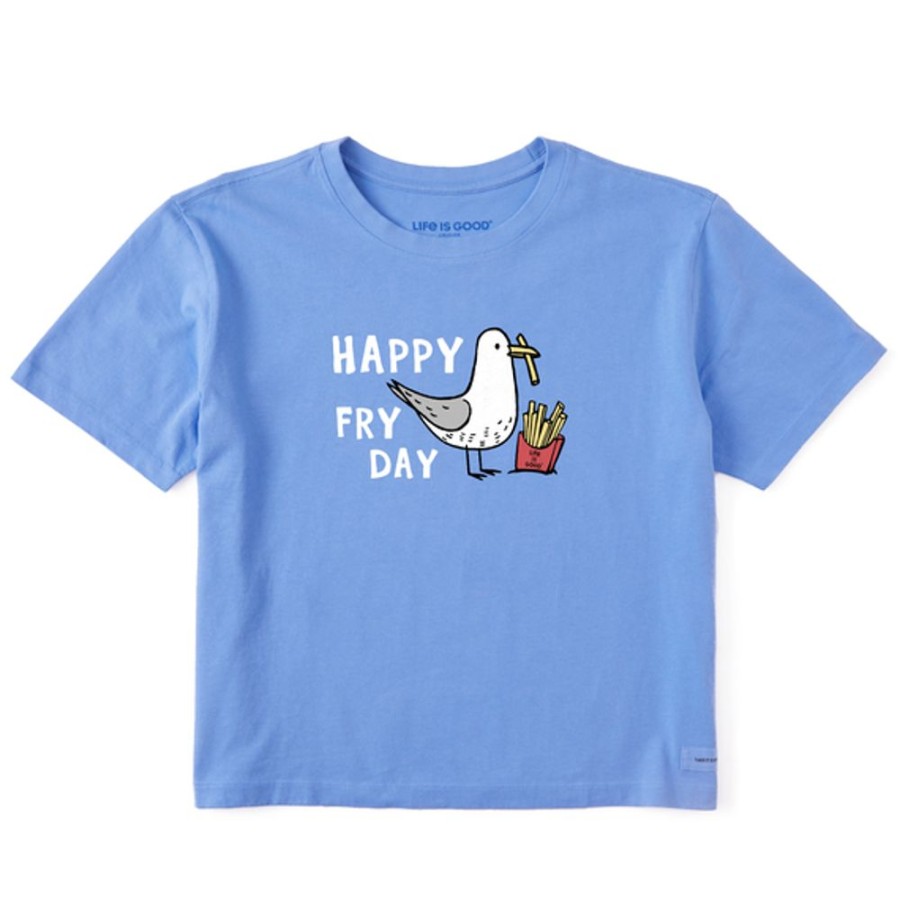 Women Life is Good Boxy Tees | Women'S Naive Happy Fry Day Boxy Crusher Tee Cornflower Blue