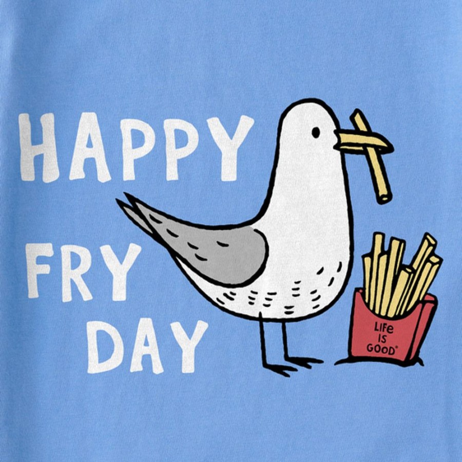 Women Life is Good Boxy Tees | Women'S Naive Happy Fry Day Boxy Crusher Tee Cornflower Blue