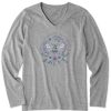 Women Life is Good Graphic Tees | Women'S Dreamy Bee Happiness All Around Long Sleeve Crusher Vee Heather Gray