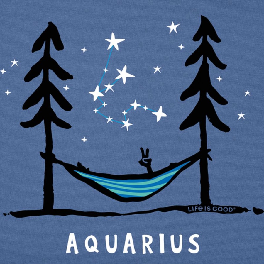 Men Life is Good Graphic Tees | Men'S Zodiac Hammock Aquarius Crusher Tee Vintage Blue