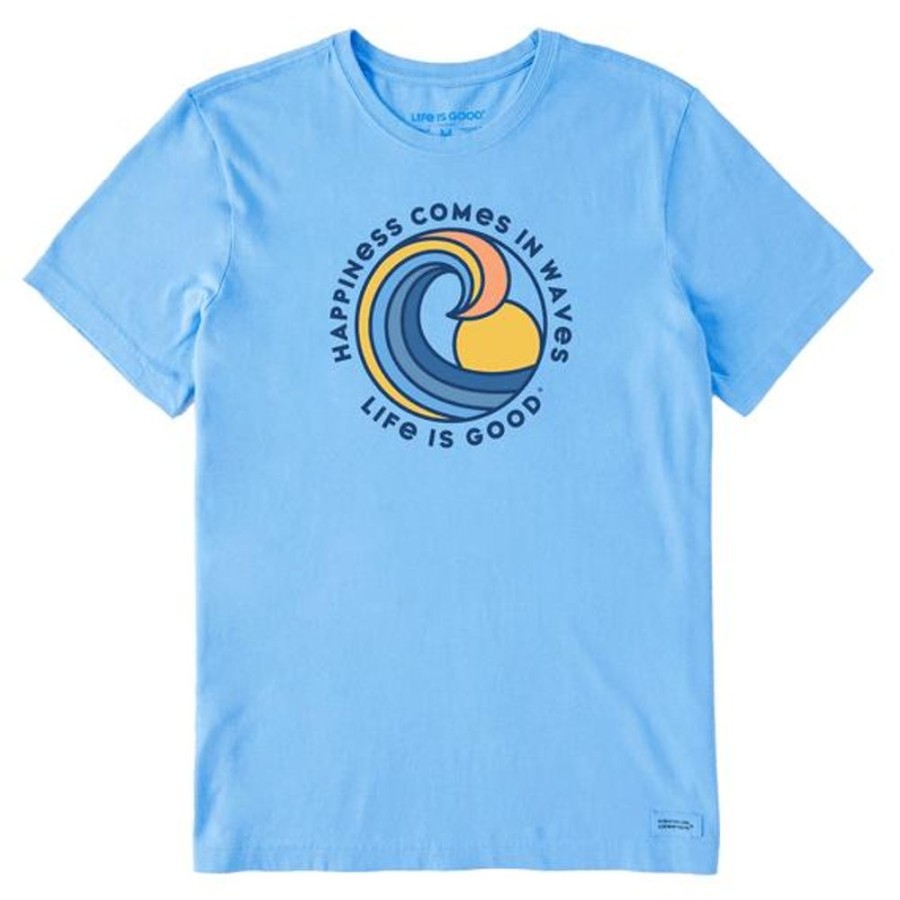 Men Life is Good Graphic Tees | Men'S Happiness Comes In Waves Spectrum Crusher-Lite Tee Cool Blue