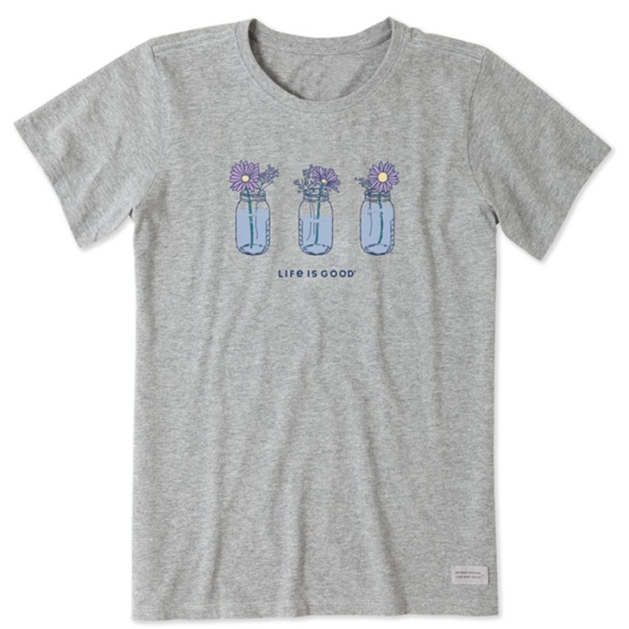 Women Life is Good Graphic Tees | Women'S Floral Jars Crusher Tee Heather Gray