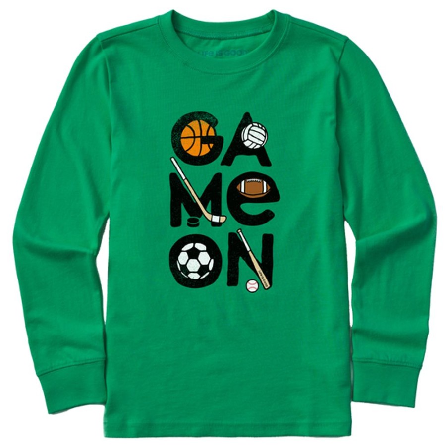 Kids Life is Good Graphic Tees | Kids Sport Game On Long Sleeve Crusher Tee Kelly Green