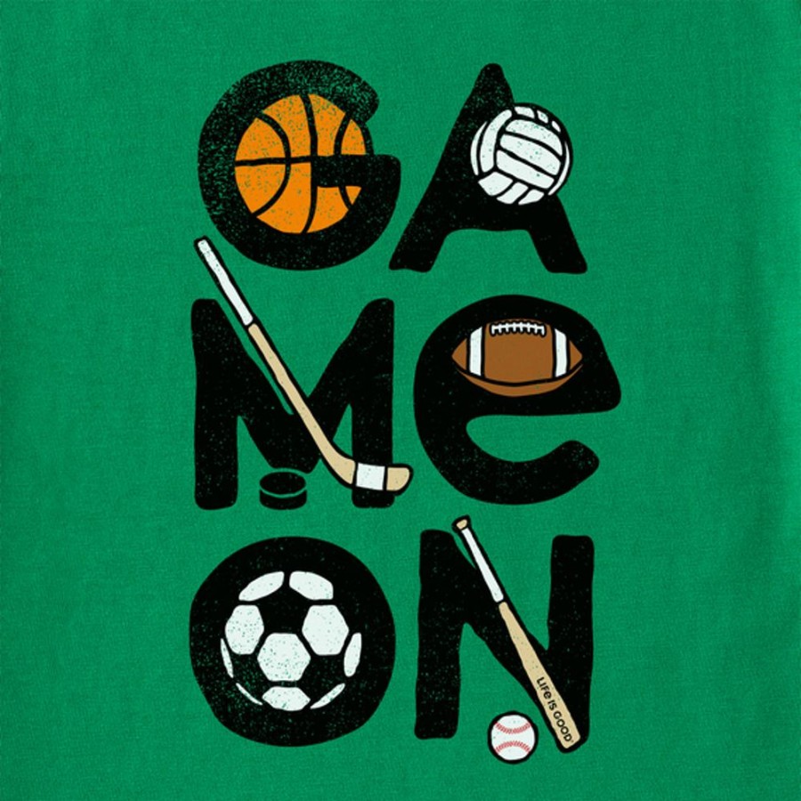 Kids Life is Good Graphic Tees | Kids Sport Game On Long Sleeve Crusher Tee Kelly Green