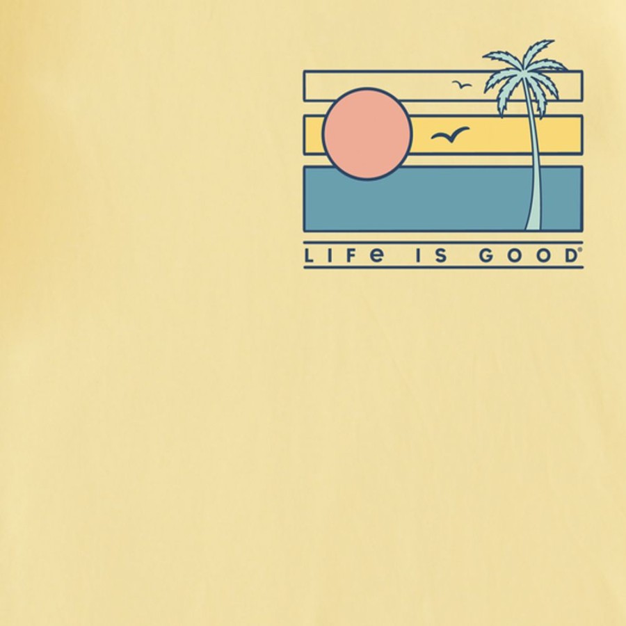 Men Life is Good Graphic Tees | Men'S Retro Beach Scene Short Sleeve Tee Sandy Yellow