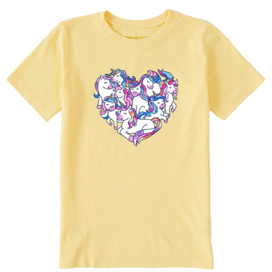 Kids Life is Good Graphic Tees | Kids Tie Dye Heart Of Unicorns Crusher Tee Sandy Yellow