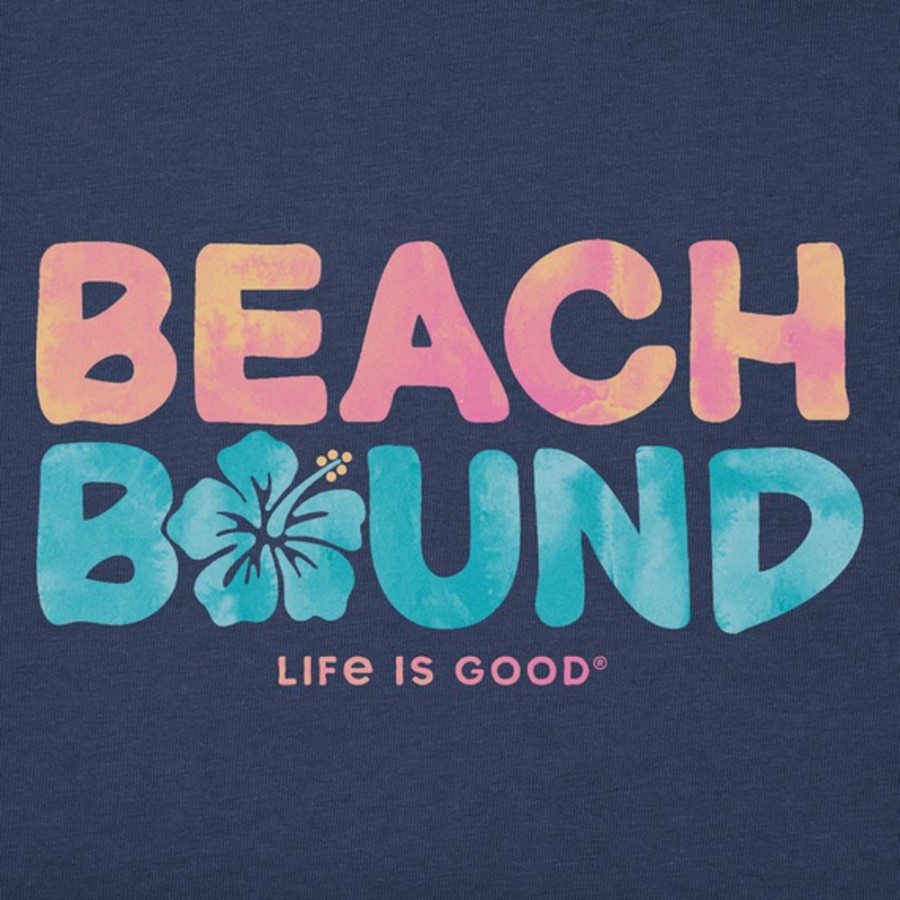 Women Life is Good Graphic Tees | Women'S Wordsmith Beach Bound Hibiscus Short Sleeve Vee Darkest Blue