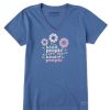 Women Life is Good Graphic Tees | Women'S Kind People Flowers Crusher-Lite Vee Vintage Blue