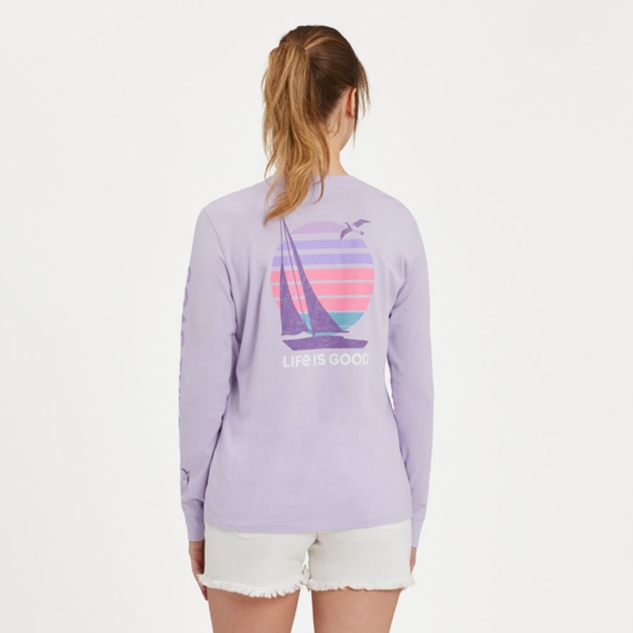 Women Life is Good Graphic Tees | Women'S Seas The Day Long Sleeve Crusher-Lite Tee Lilac Purple