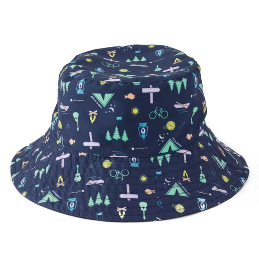 Men Life is Good Hats | Toddler Camp Lig Pattern Made In The Shade Bucket Hat Darkest Blue