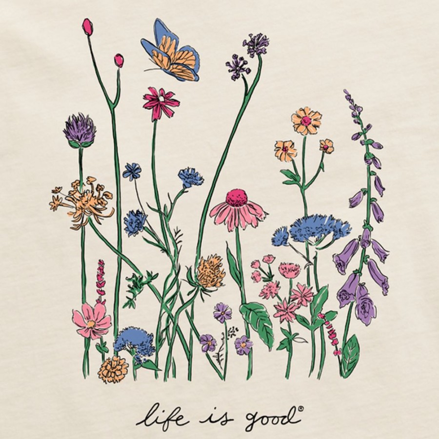 Women Life is Good Graphic Tees | Women'S Realaxed Wildflowers Boxy Crusher Tee Putty White