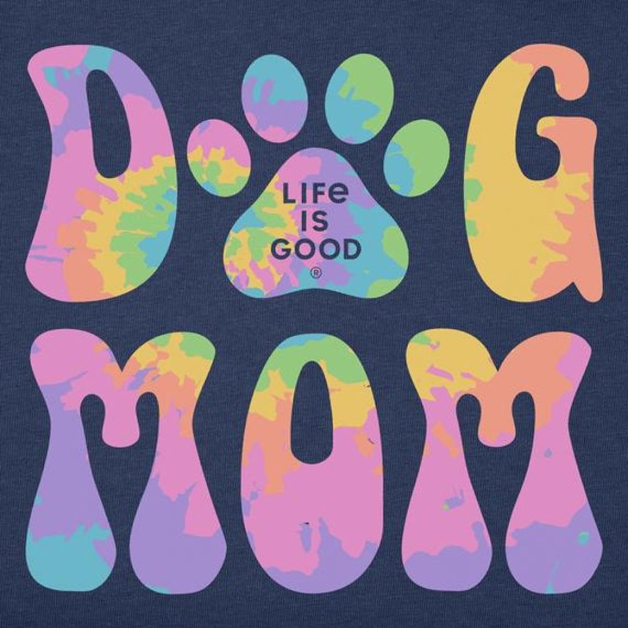 Women Life is Good Boxy Tees | Women'S Groovy Tie Dye Dog Mom Boxy Crusher Tee Darkest Blue