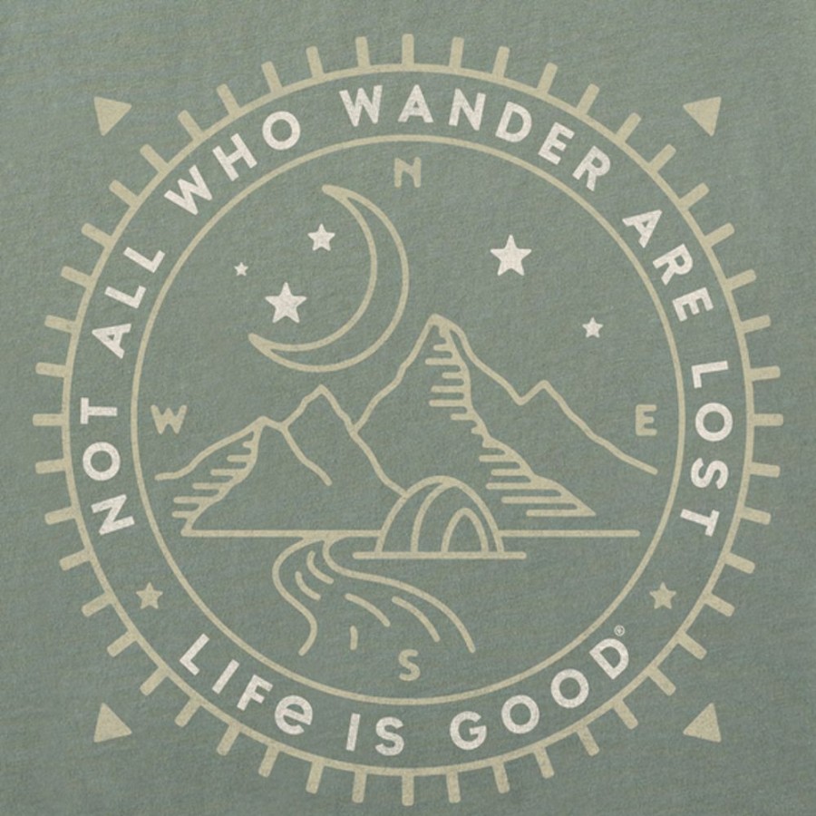 Men Life is Good Sweatshirts & Hoodies | Men'S Wander Compass Scene Simply True Fleece Crew Moss Green