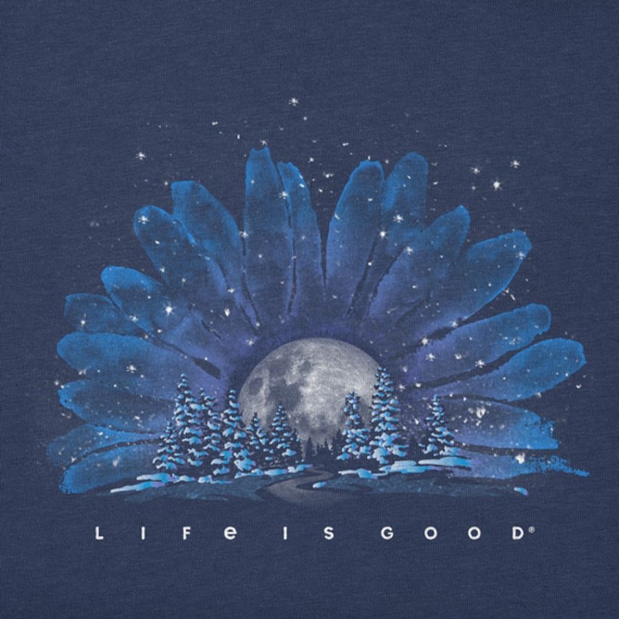 Women Life is Good Graphic Tees | Women'S Watercolor Snow Laden Daisy Long Sleeve Crusher Tee Darkest Blue